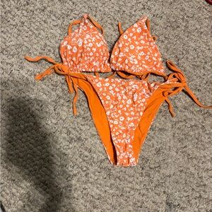 Orange Reversible Floral Bikini Set